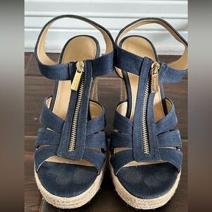 Michael Michael Kors Berkley Espadrille Wedge Sandals Size‎ 8 Navy  Blue